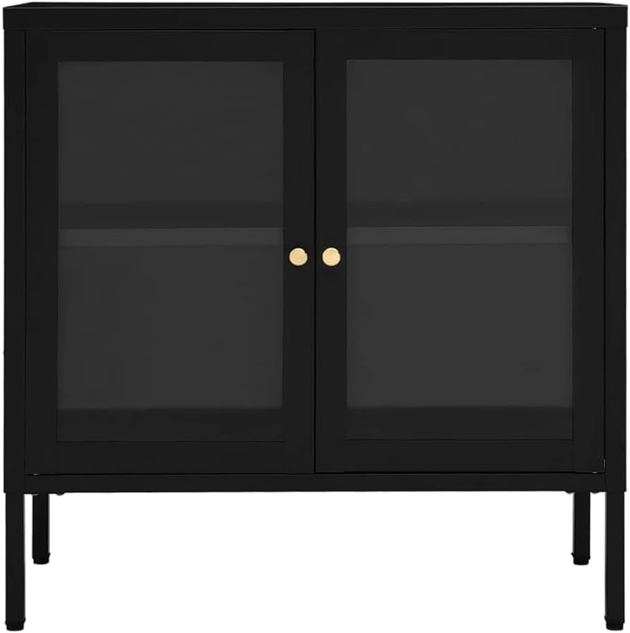 Storage Cabinet Sideboard Black White Anthracite 27.6"x13.8"x27.6" Steel and Glass | Amazon (US)