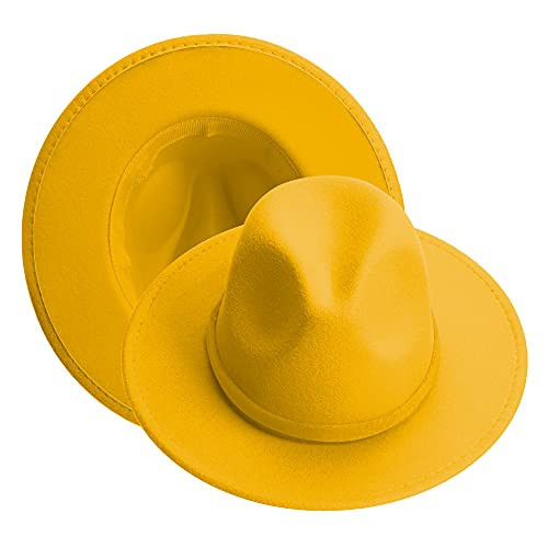 KUJUHA Women Men Wide Brim Fedora Hat Yellow | Amazon (US)