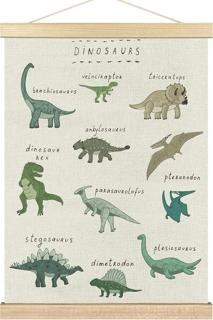 BCUANGD Dinosaur Dino Wall Art - Baby Toddler Boys Room Wall Art Poster Hanger with Wood Frames, ... | Amazon (US)