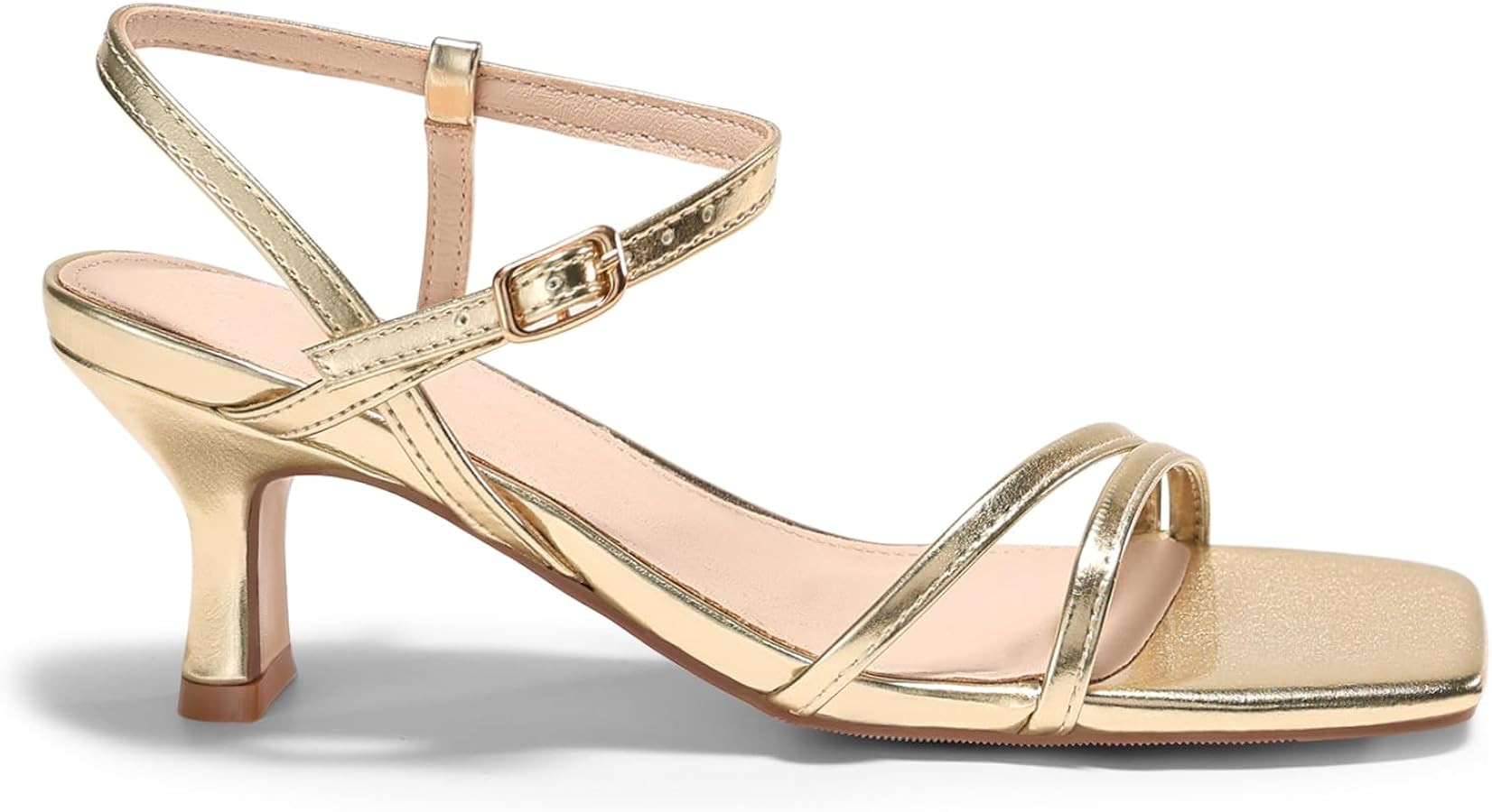 Coutgo Womens Strappy Low Kitten Heels Square Open Toe Sandals Ankle Strap Comfortable Summer Dre... | Amazon (US)