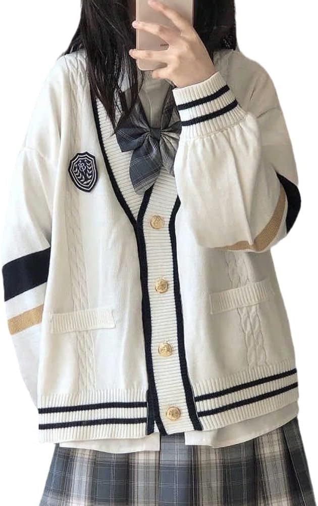 Women Loose Cute Kawaii Sweater College Uniform Style Cardigan JK Open Front Knitted Sweater Jack... | Amazon (US)