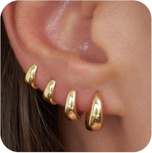 CHESKY 4 Pairs Small Huggie Hoop Earrings for Women - Chunky 14K Gold Plated/Silver Plated Lightw... | Amazon (US)