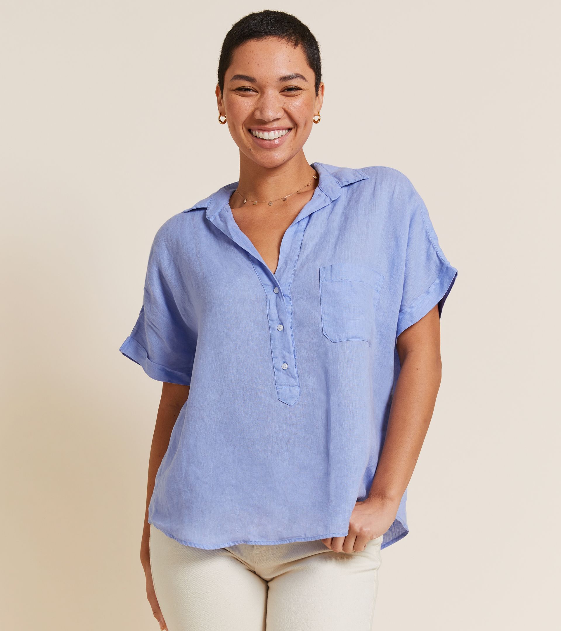 The Artist Short Sleeve Shirt Periwinkle Blue, Garment Dyed Tumbled Linen | Grayson