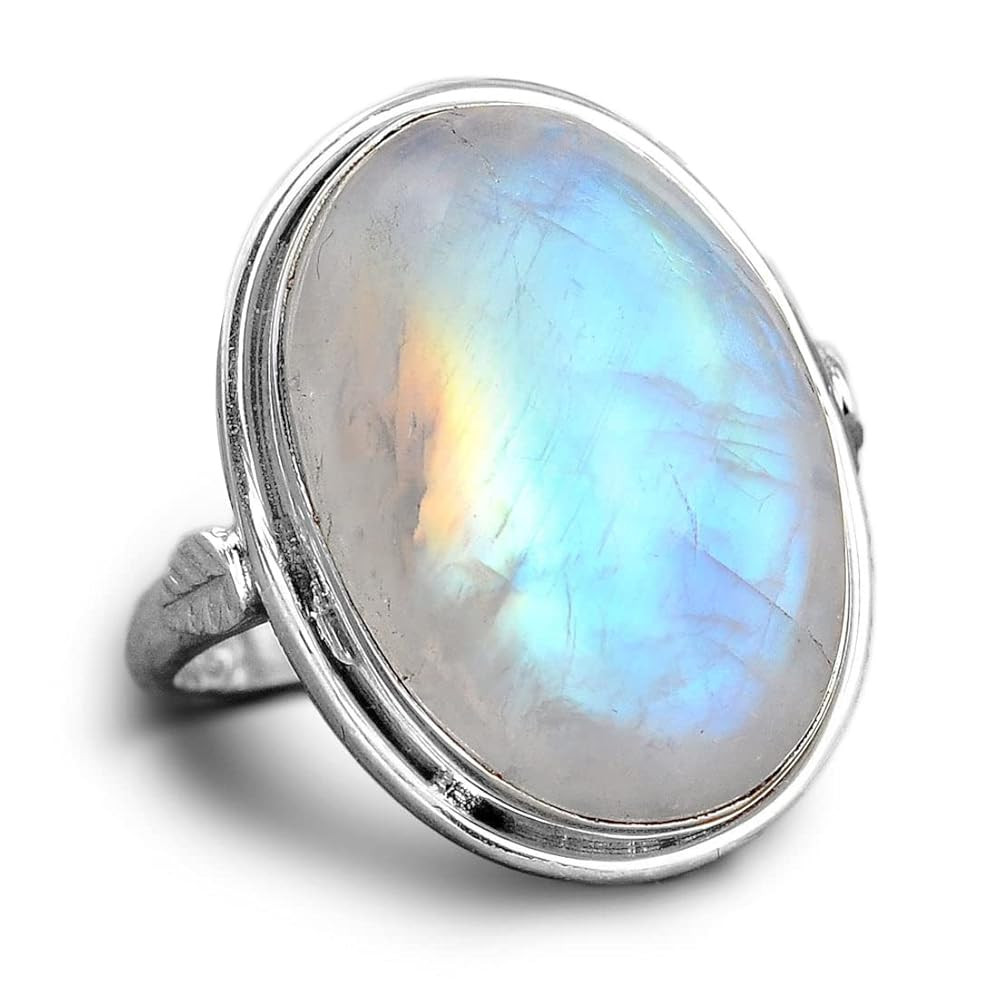 Boho-Magic Sterling Silver Moonstone Ring for Women – Oval Gemstone Boho Jewelry - Rainbow Moon... | Amazon (US)