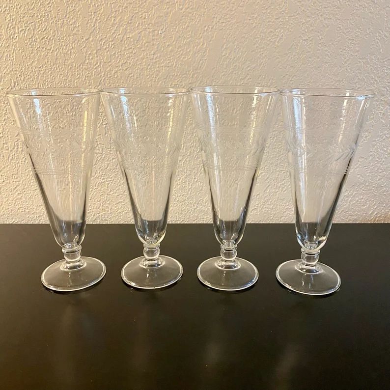 Set of 4 Etched Pilsner Glasses by Anchor Hocking | Vintage Anchor Hocking Glasses | Beer Glasses... | Etsy (US)