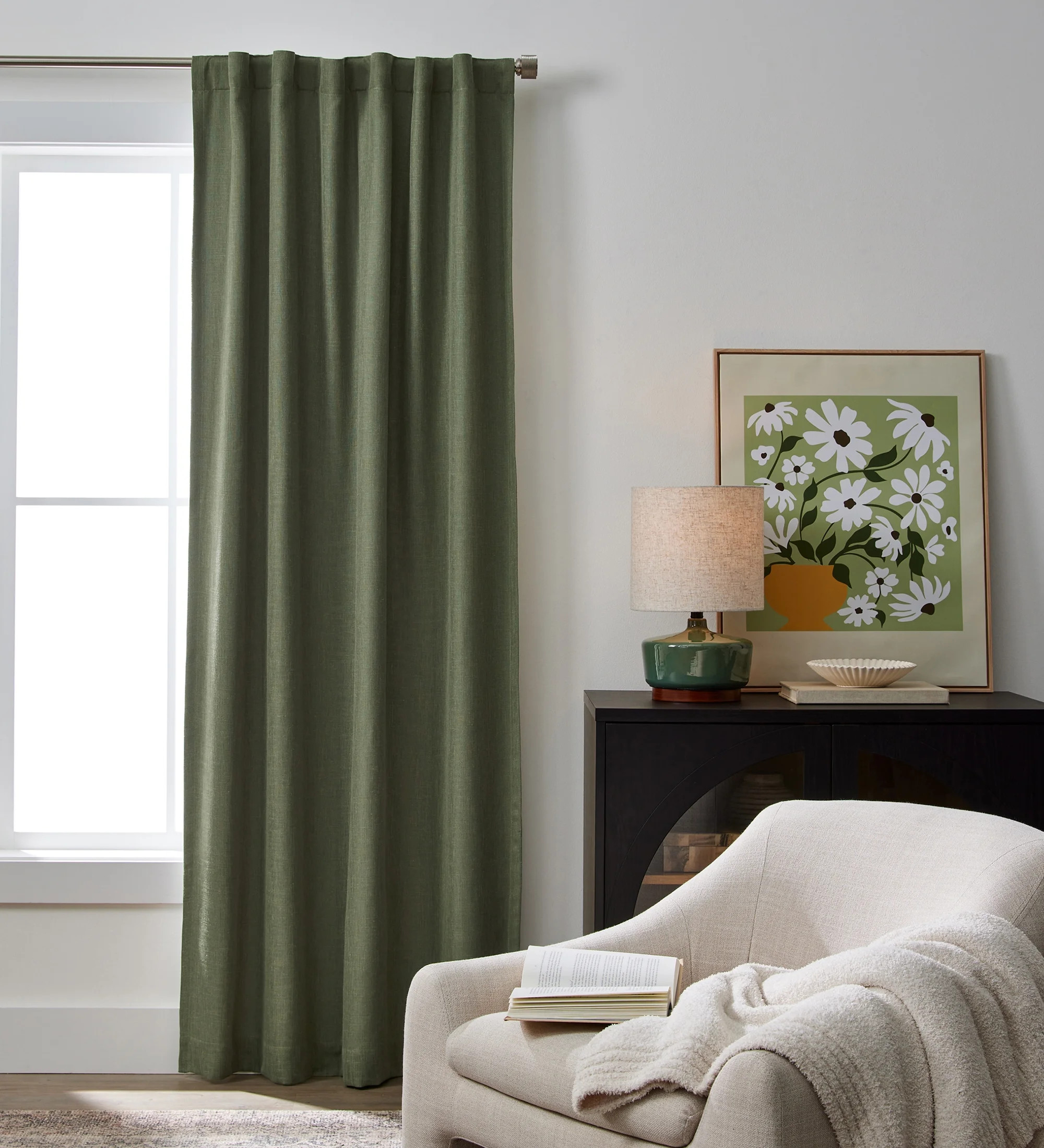 Better Homes & Gardens 100% Blackout Linen Blend Single Curtain, 50x84, Dark Cilantro | Walmart (US)