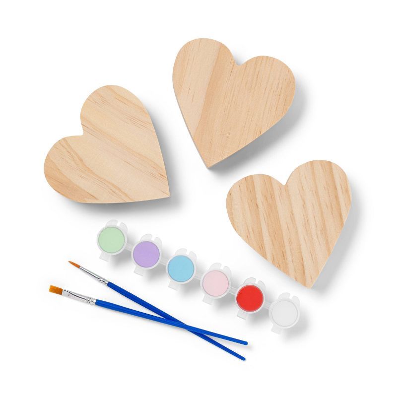 3pk Paint-Your-Own Valentine's Day Wood Hearts Kit - Mondo Llama™ | Target
