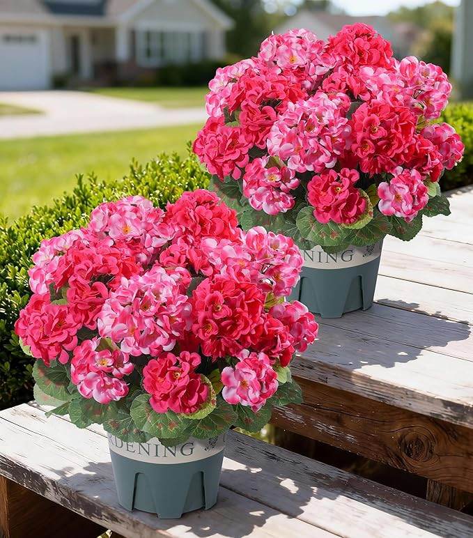 Geraniums Artificial Flowers for Outdoors, 2 Pack Potted Plants Faux Geraniums Bush Artificial To... | Amazon (US)