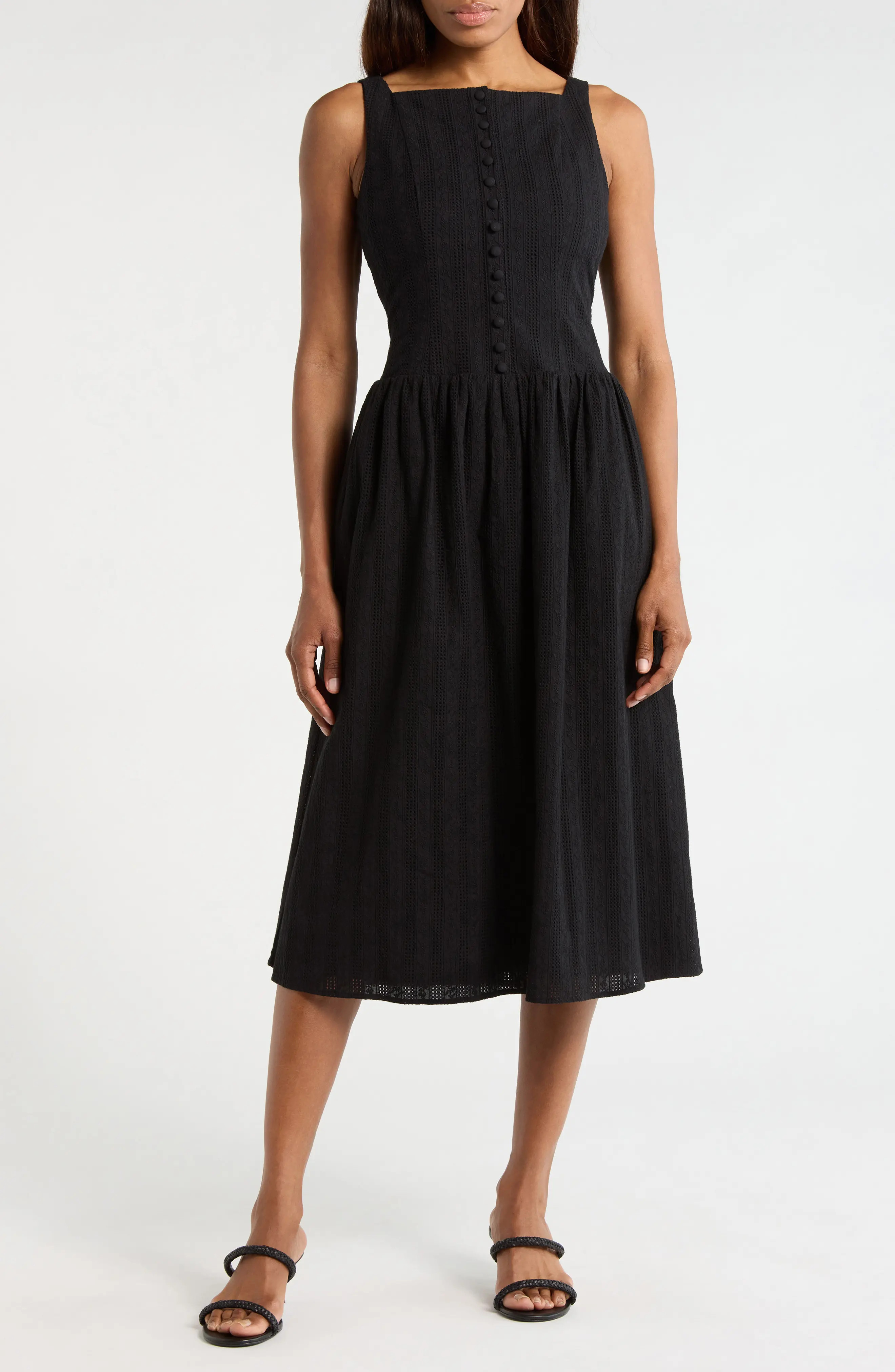 Embroidered Eyelet Button Front Cotton Midi Dress (Women) | Nordstromrack | Nordstrom Rack