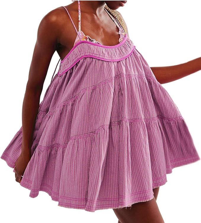 Women Floral Slip Mini Dress Flowy Tie Backless A-Line Short Dress Summer Boho Sleeveless Dress | Amazon (US)