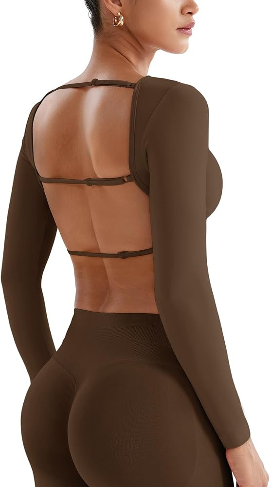 YEOREO Villay Women Sexy Backless Long Sleeve Adjustable Straps Seamless Going Out Tops Open Back... | Amazon (US)