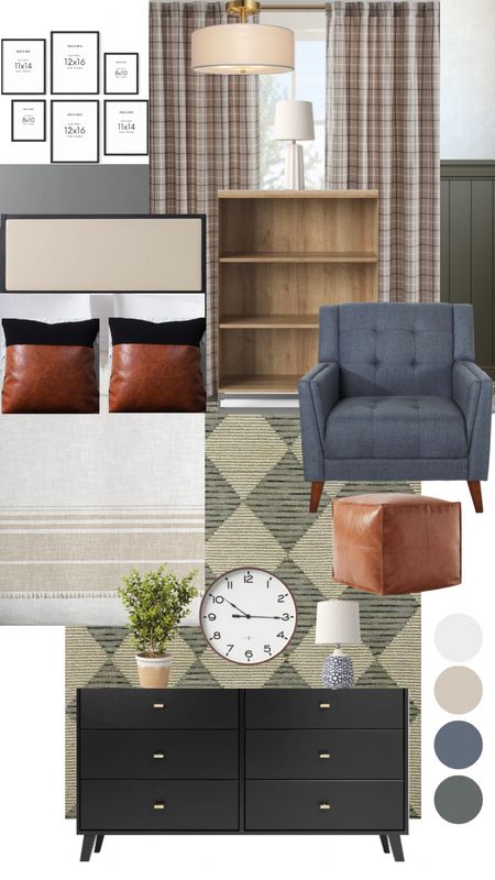 Made a boy’s room mood board for my son that I’m loving! 

Checkered rug
Linen comforter
Upholstered headboard
Kids bookshelf
Black mid-century modern dresser
Plaid curtains
Leather ottoman pouf
Wall clock
Bedside lamp
Potted plant
Flush mount light fixture with drum shade
Gallery wall frames
Neutral kid’s room

#LTKhome #LTKsalealert #LTKunder50