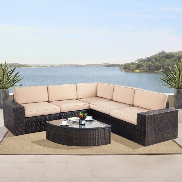 Suncrown Outdoor 6-piece Brown Rattan Sectional Sofa Set with Table - Bed Bath & Beyond - 2916428... | Bed Bath & Beyond