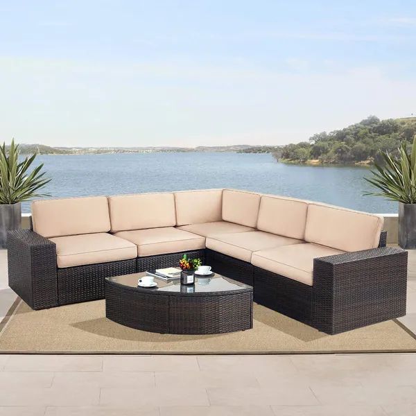 Suncrown Outdoor 6-piece Brown Rattan Sectional Sofa Set with Table - Bed Bath & Beyond - 2916428... | Bed Bath & Beyond