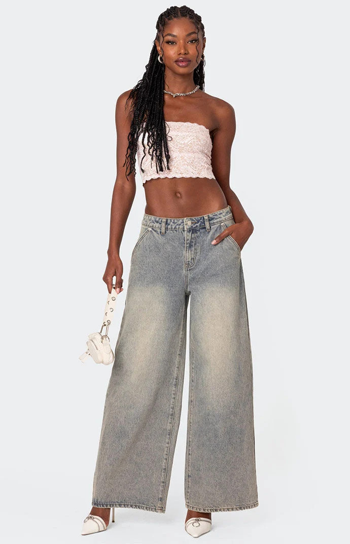 Edikted Women's Super Baggy Wide Leg Jeans in Gray - Size Small | PacSun