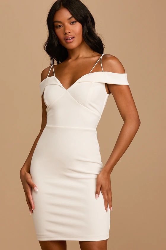 Reason to Celebrate Ivory Off-the-Shoulder Bodycon Mini Dress | Lulus (US)