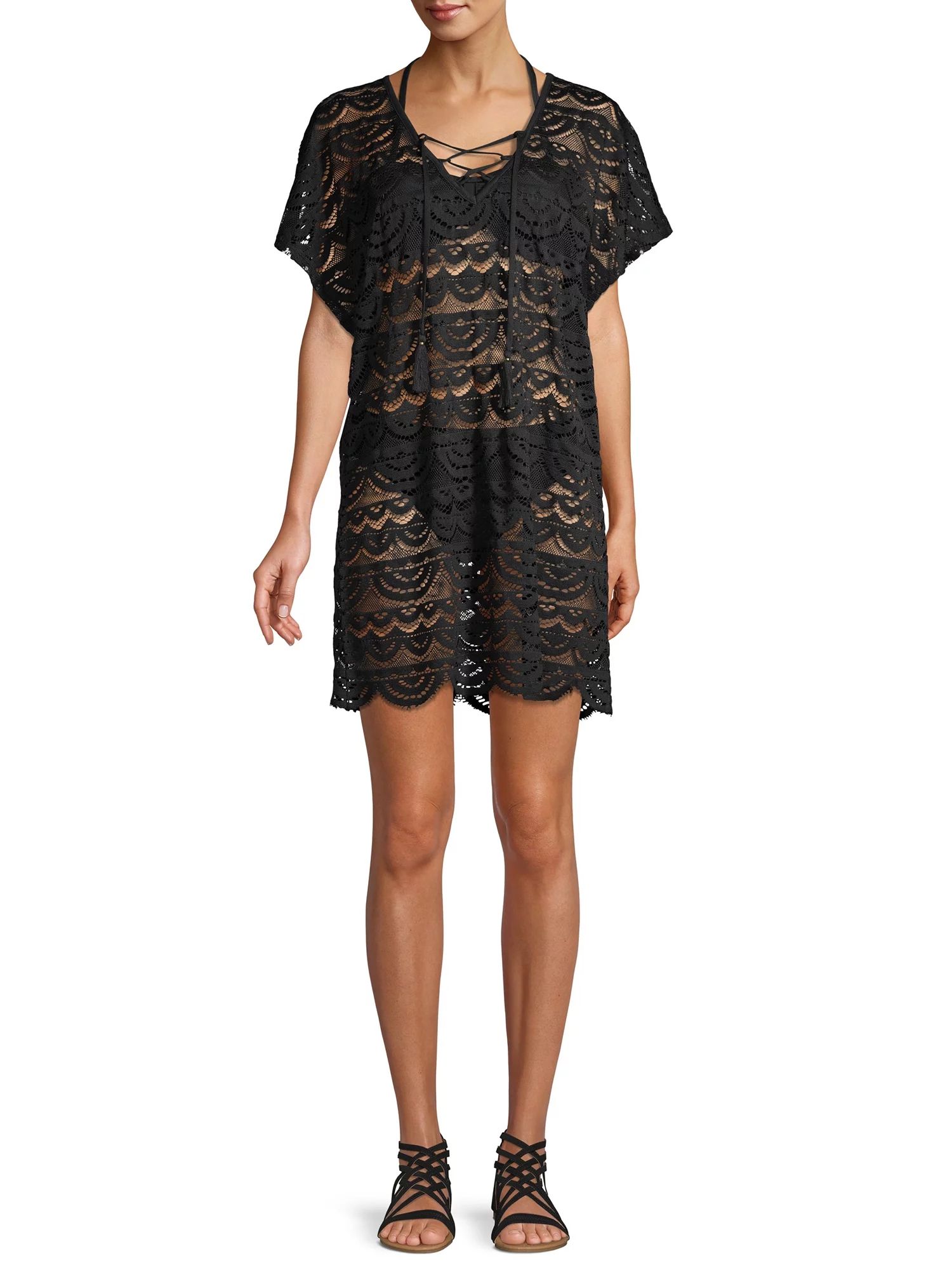 Time and Tru Women's and Women’s Plus Lace Crochet Swim Coverup - Walmart.com | Walmart (US)