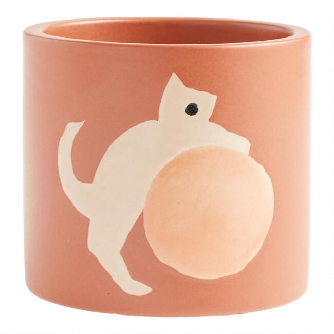 Terracotta And Pink Ceramic Cat Planter | World Market