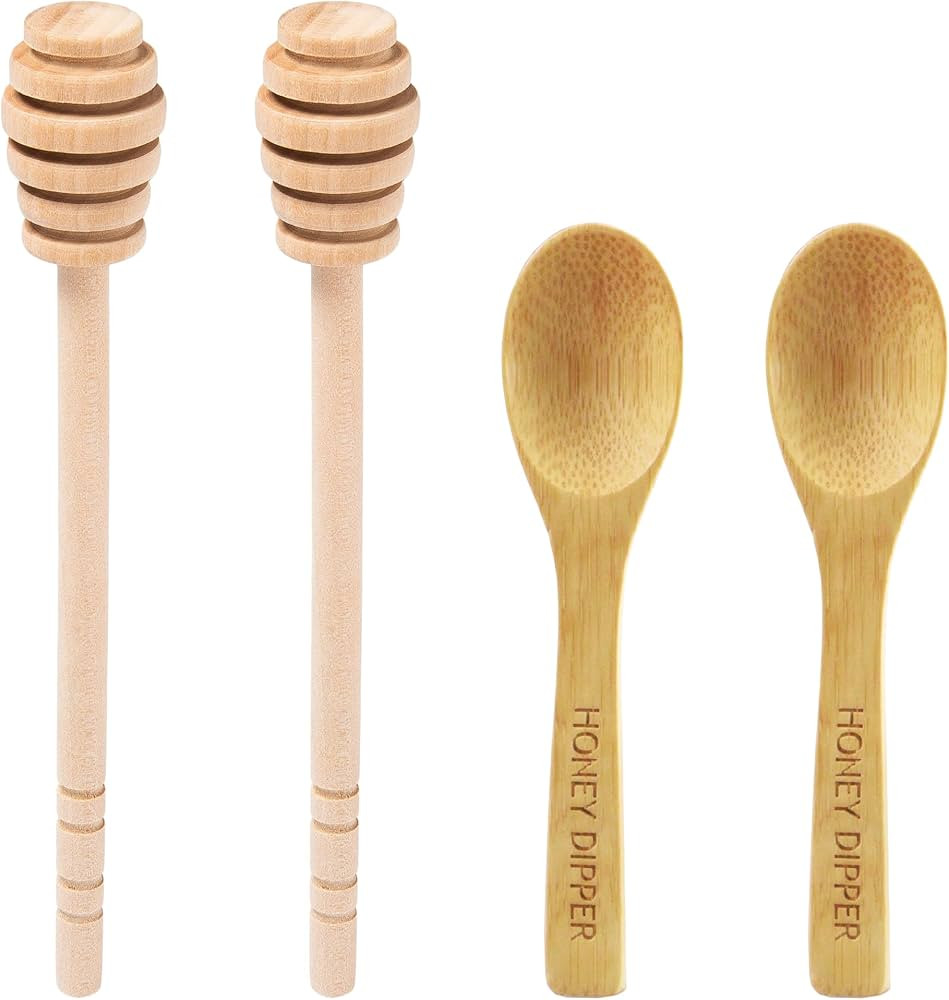DESIOLE 4Pcs Wooden Honey Dipper Sticks, 6.3 Inch Honey Comb Stick, Mini Honey Mixing Stirrer Spo... | Amazon (US)