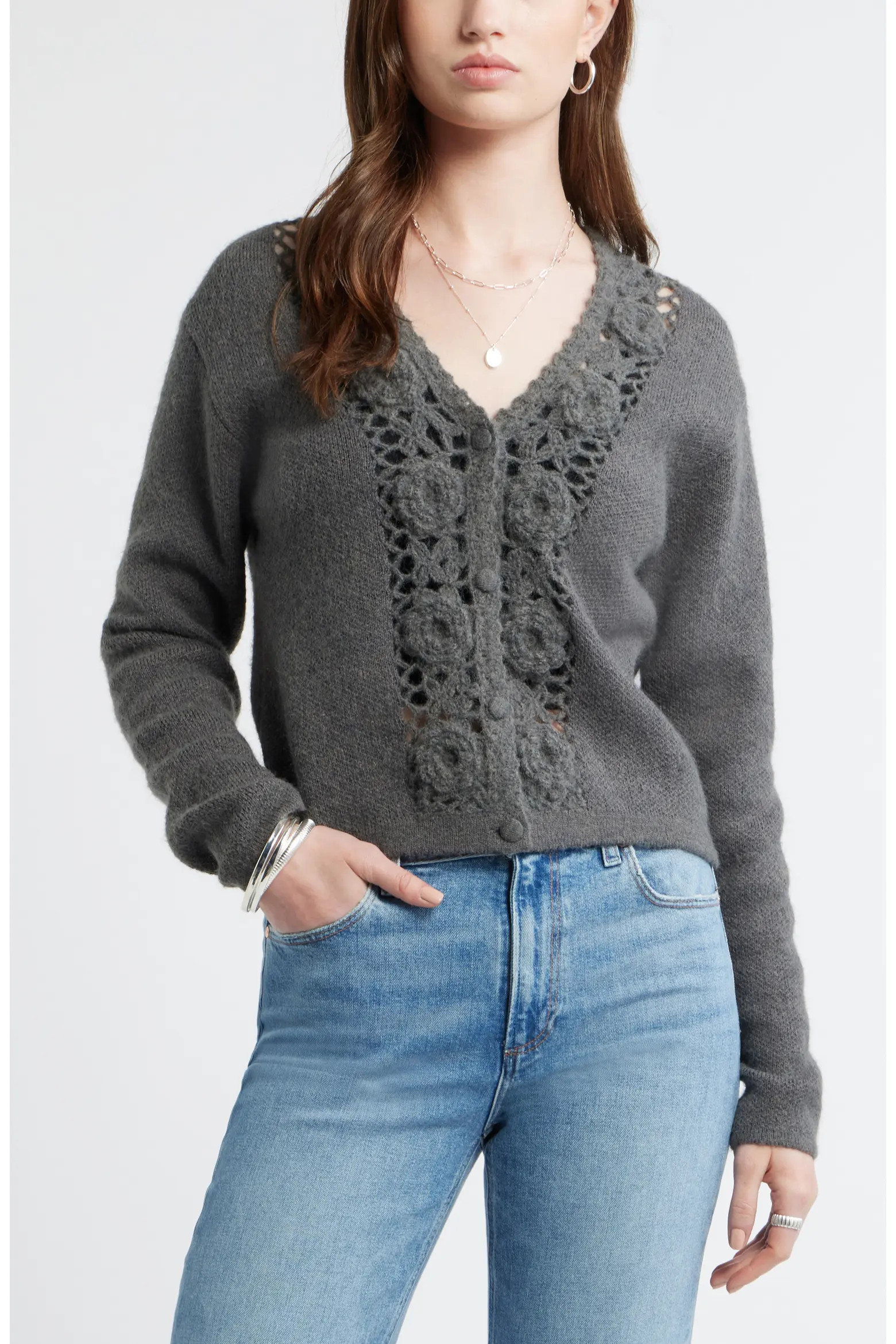 Treasure & Bond Floral Trim Cardigan (Women) | Nordstrom | Nordstrom