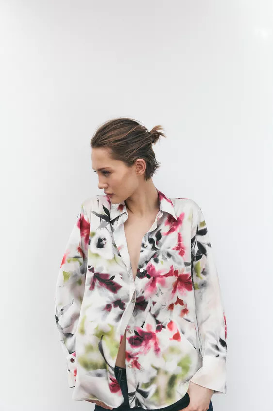 FLORAL PRINT SATIN SHIRT | Zara US