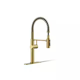 KOHLER Crue Single-Handle Pull-Down Sprayer Kitchen Faucet in Vibrant Brushed Moderne Brass 22973... | The Home Depot
