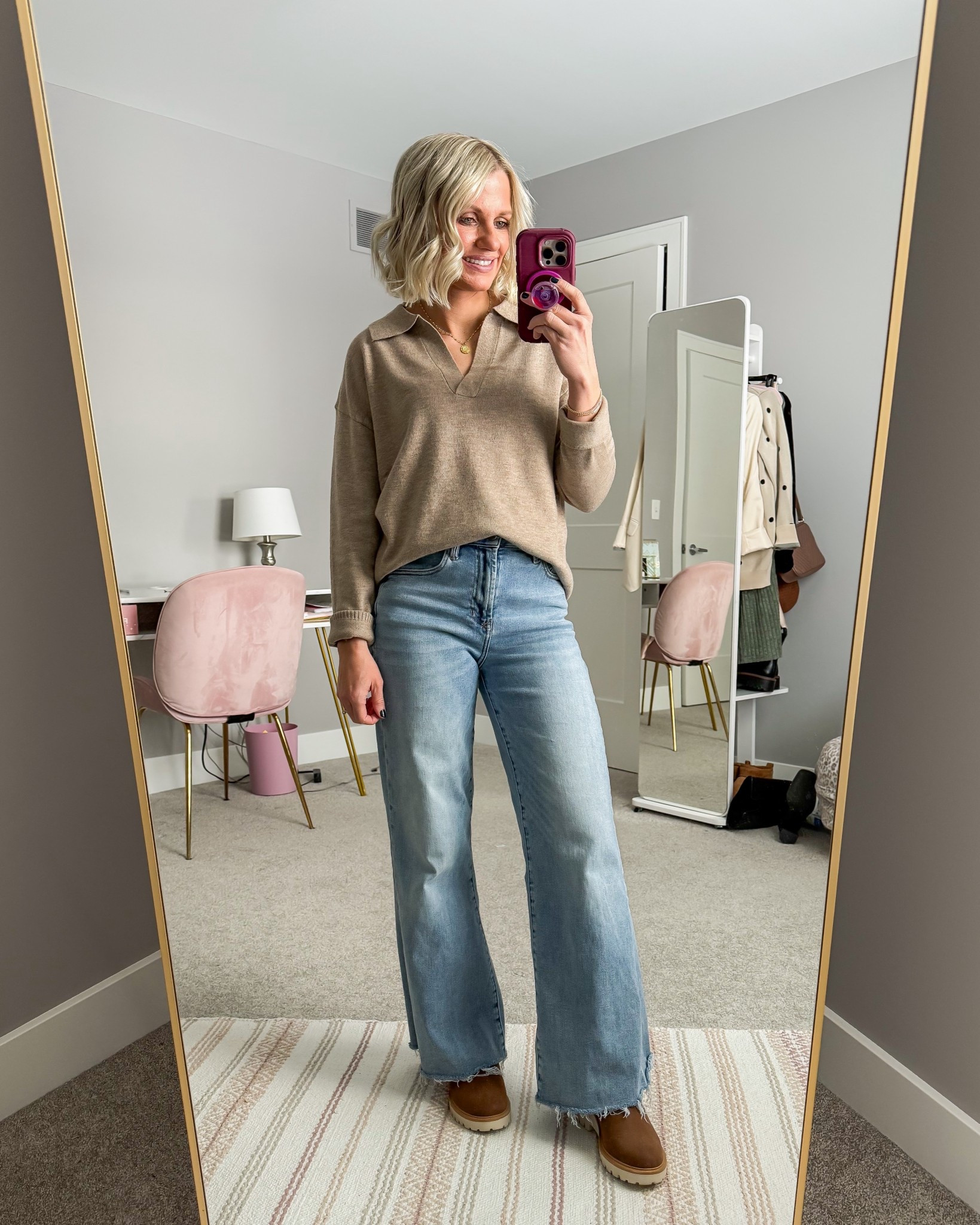 What I wore this weekend! Winter outfit idea with wide leg jeans! 
Jeans- 25 (code: katie15)
Sweater- small
Boots- old, linked similar 

#LTKOver40 #LTKPetite #LTKootd