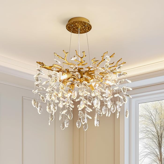 Modern Tree Branch Crystal Chandelier Luxury Gold Crystal Pendant Lighting 18" Contemporary 6-Light Chandeliers for Dining Room Kitchen Bedroom Living Room | Amazon (US)
