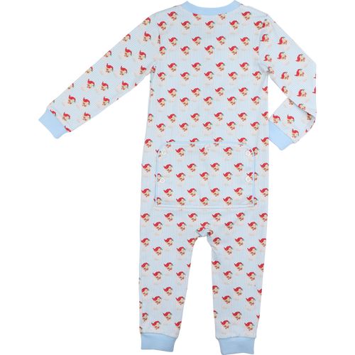 Blue Vintage Santa Print Zipper Pajamas | Cecil and Lou