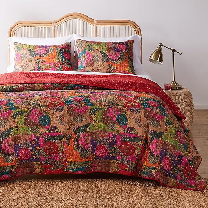 Greenland Home 3-Piece Jewel Quilt Set, King, Multicolor, Red | Amazon (US)