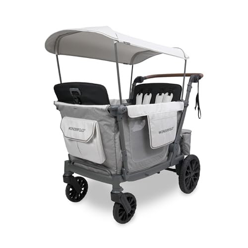 WonderFold L4 Collapsible Stroller Wagon with Aluminum Frame - Adjustable Canopy & Push Handle - All-Terrain Wheels - Built-in Storage - for Babies, Toddlers & Kids - 4 Seater - Gray | Amazon (US)