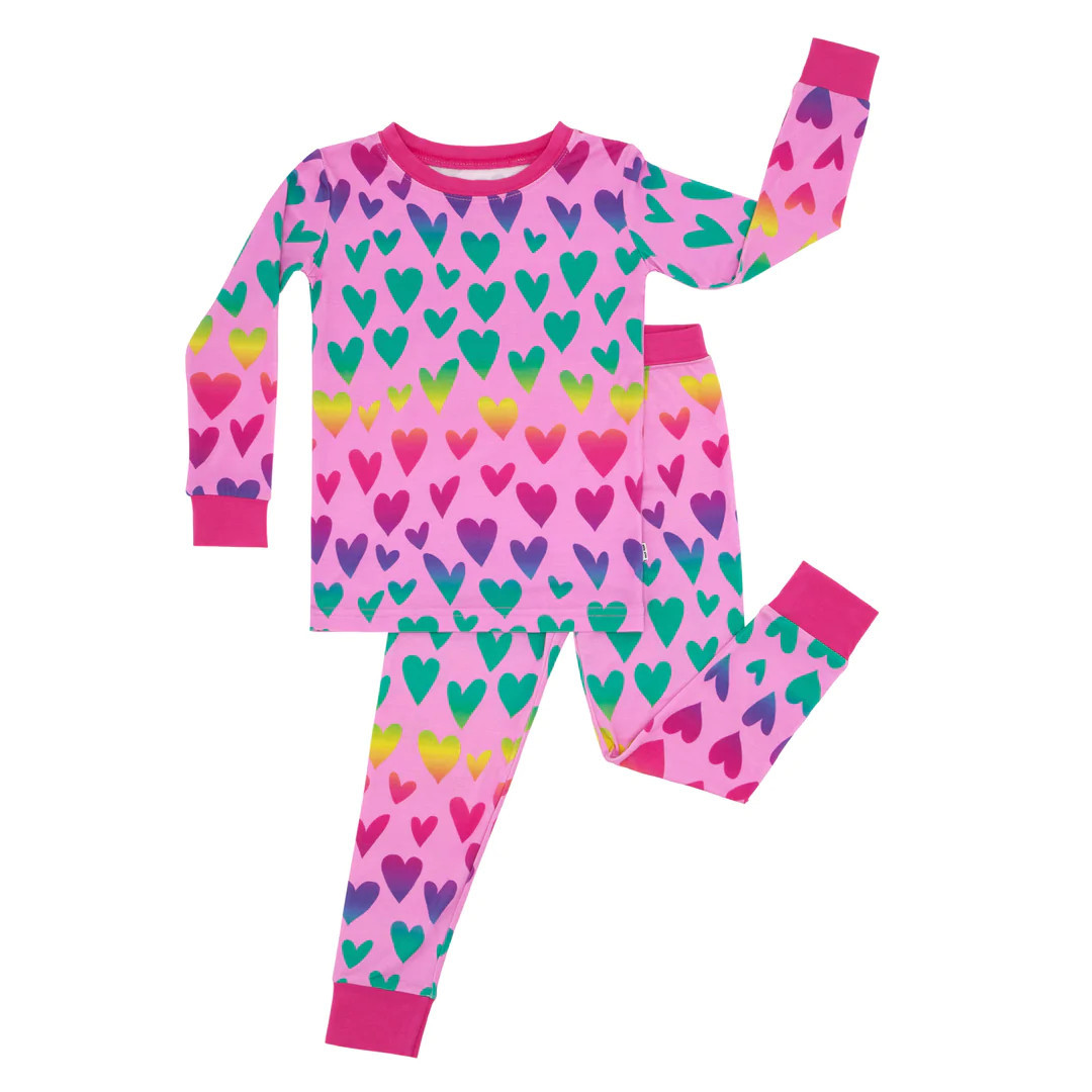 Ombré Hearts Two-Piece Bamboo Viscose Pajama Set | Little Sleepies