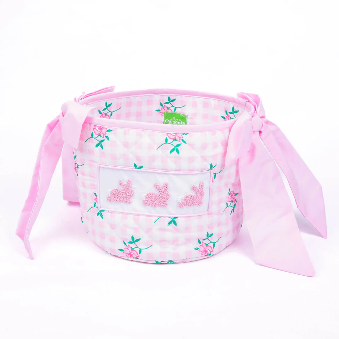 Bunny Smocked Rose Gingham Easter Basket | Classic Whimsy
