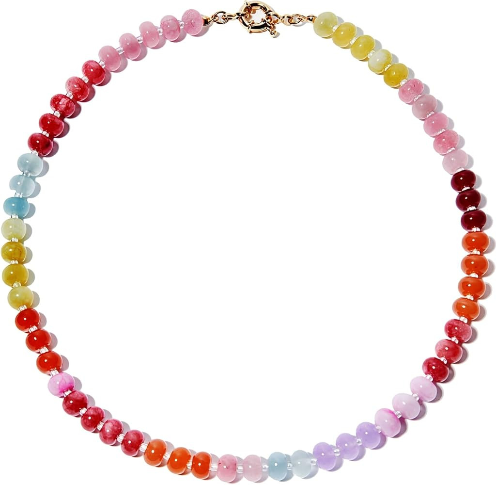 Choker Necklace for Women Natural Stone Beaded Boho Rainbow Stone | Amazon (US)