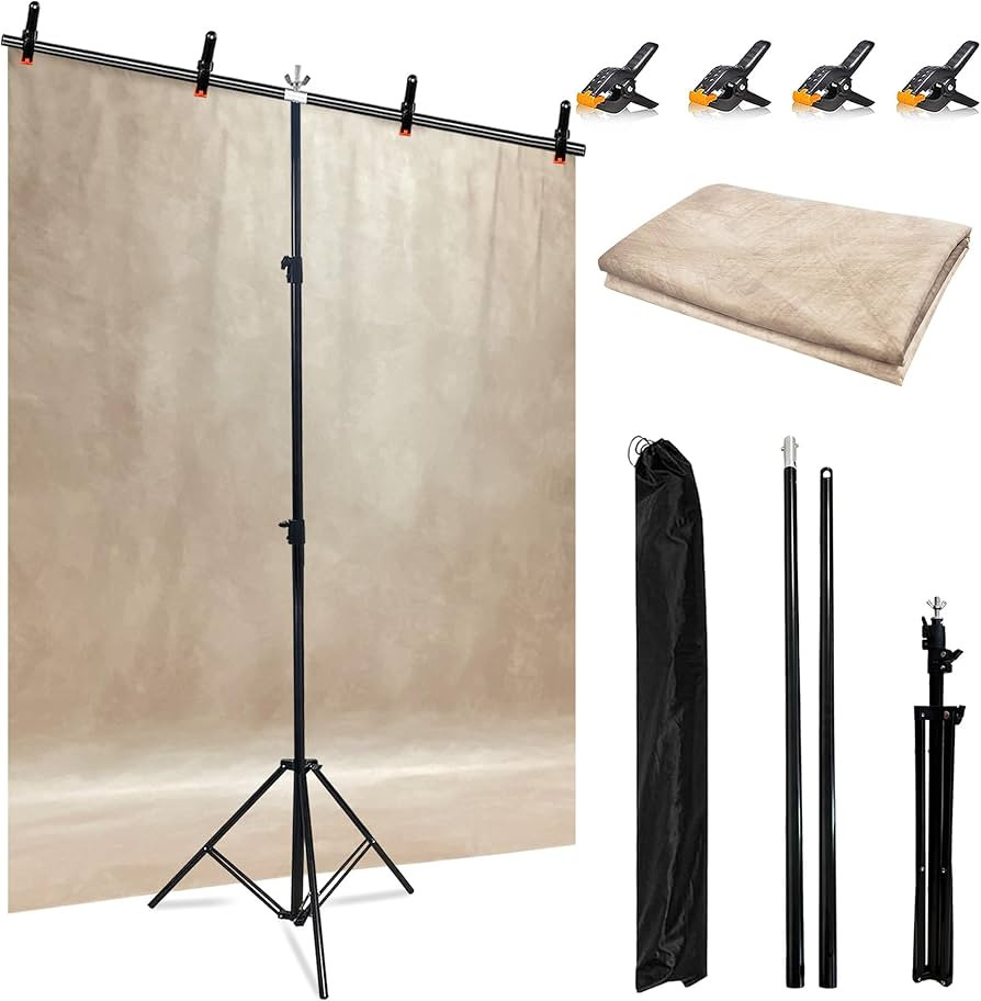 6.5 x 5ft T-Shaped Backdrop Stand with Abstract Beige 5x7ft Professional Photography Backdrop,Adj... | Amazon (US)