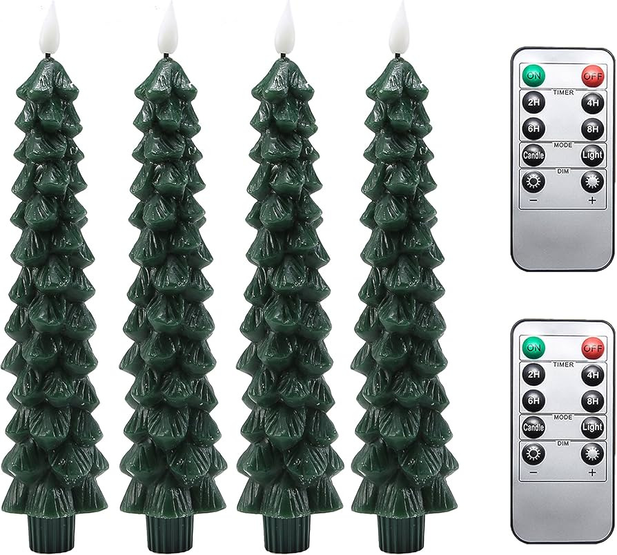Fo32won Christmas Tree Shaped Flameless Candlesticks Battery Operated with Remote and Timer, Set ... | Amazon (US)