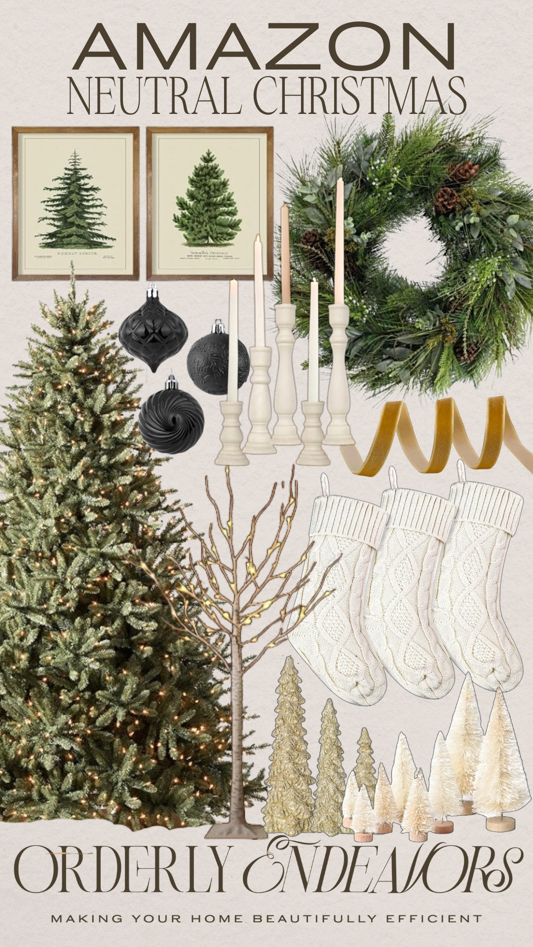 Neutral Christmas decor includes stockings, velvet ribbon, wreath, Christmas wall art, Christmas tree, lighted birch tree, candle stick holder, black ornaments, bottle brush trees, tree figurines.

Neutral home decor, neutral Christmas decor, neutral holiday decor, Amazon Christmas decor

#LTKHoliday #LTKFindsUnder100 #LTKStyleTip