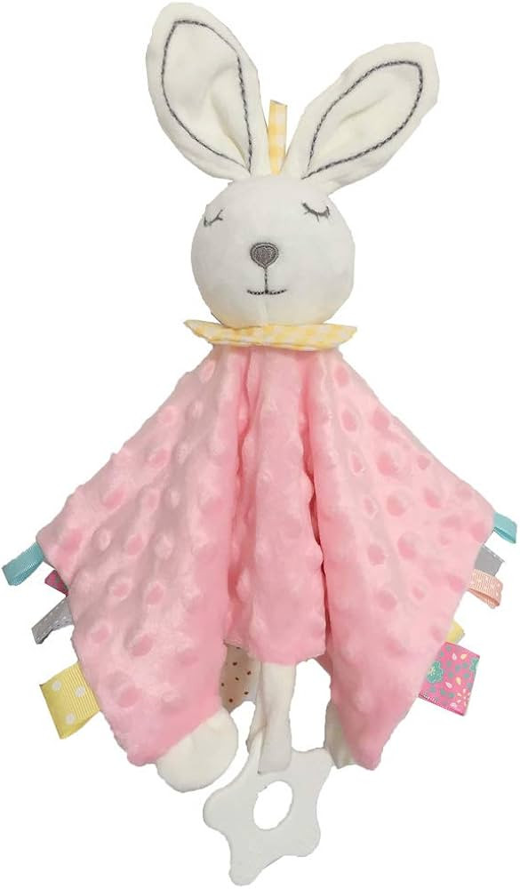Pink Bunny Security Blanket for Baby Girls Lovey Tag Blanket with Silicone Teether Toy for Newbor... | Amazon (US)