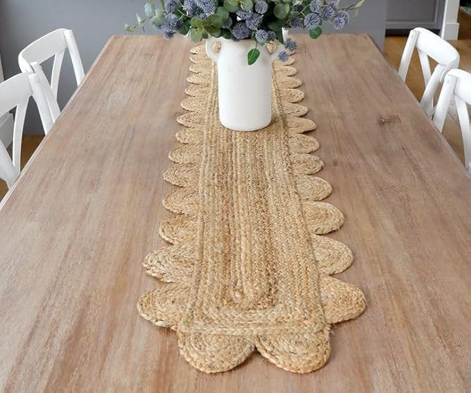 Natural Jute Runner with Decorative Unique Scalloped Design Braided Table Runner Farmhouse Style ... | Amazon (US)