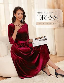 DRESSTELLS Velvet Cocktail Dress for Women, 2025 Winter Christmas Holiday Dress, 3/4 Long Sleeves... | Amazon (US)