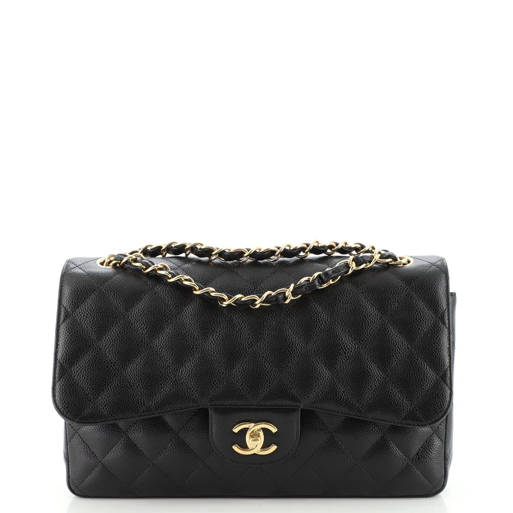 Chanel Classic Double Flap Bag Quilted Caviar Jumbo Black 1375901 | Rebag