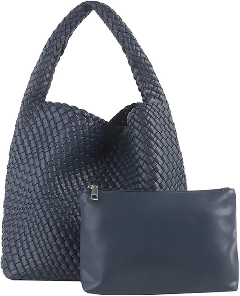 LMKIDS Women Vegan Leather Hand-Woven Tote Handbag Fashion Shoulder Top-handle Bag All-Match Unde... | Amazon (US)