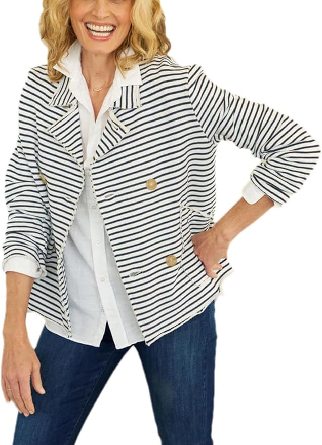 Bozanly Double Breasted Blazers Jacket for Women Casual Notched Loose Crop Outerwear with Pockets | Amazon (US)