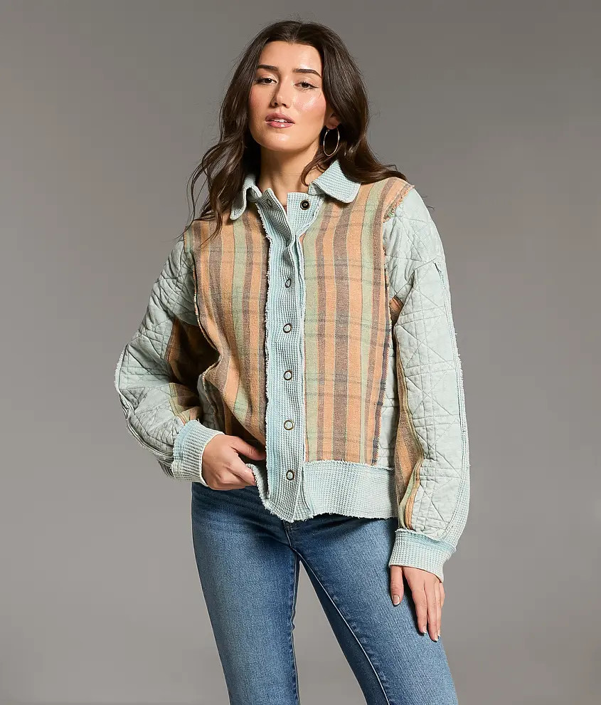 Pieced Waffle Knit Striped Shacket | Buckle