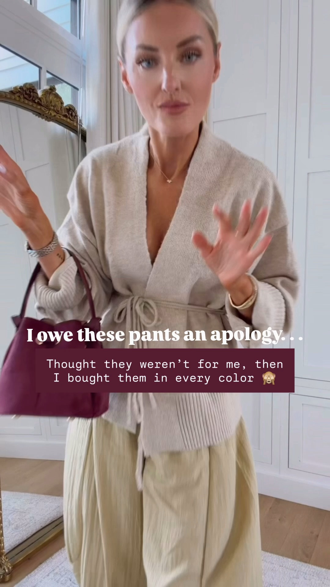 The pants I can’t stop styling! I have these in more than one color! I love the barrel shape & the lace hem! Such a great early fall pant! Wearing S!

Loverly Grey, Amazon, barrel pant, lace pants, fall outfit, affordable looks