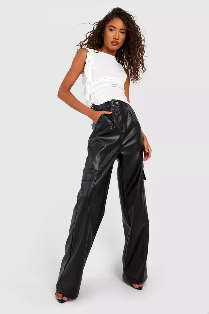 Tall Leather Look High Waisted Cargo Trousers | boohoo (US & Canada)