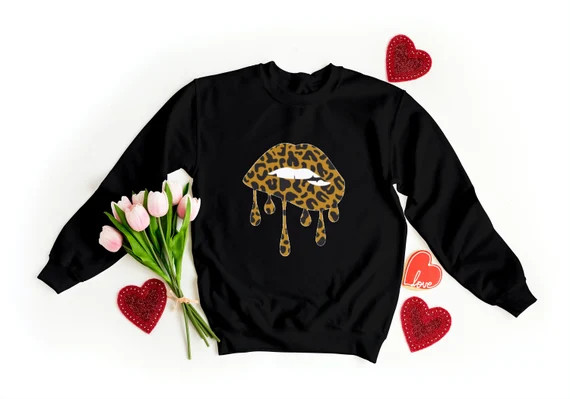 Leopard Lip Drip Bella Canvas crewneck sweatshirt, Gift for her, Bride, Bridesmaid, Fashion, Desi... | Etsy (US)