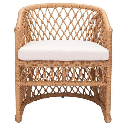 Eden Coastal Beige Cushion Brown Woven Rattan Outdoor Lounge Arm Chair | Kathy Kuo Home
