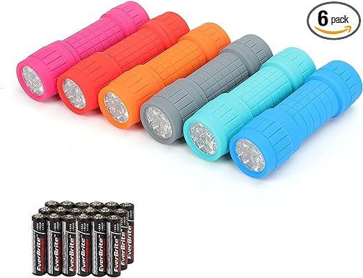 EverBrite 9-LED Flashlight 6-Pack Compact Handheld Torch Assorted Colors with Lanyard 3AAA Batter... | Amazon (US)