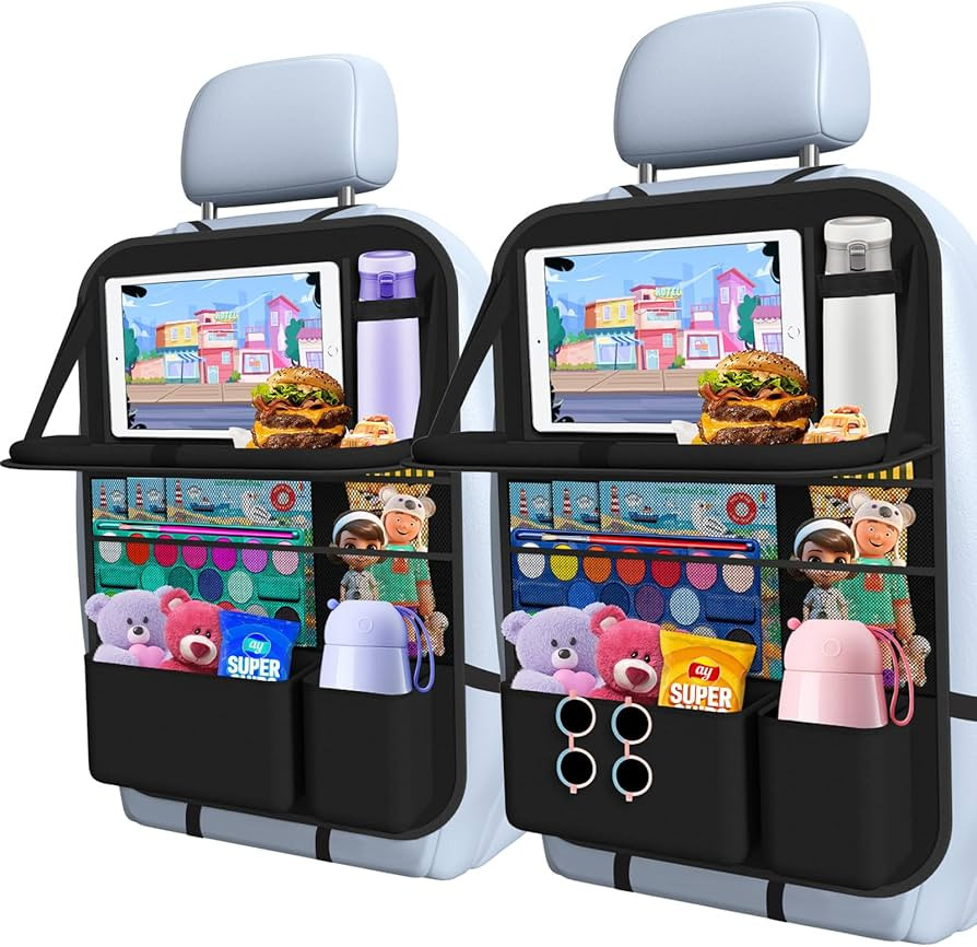 Car Backseat Organizer with table Tray, 9 Storage Pockets Backseat Car Organizer with Tablet Hold... | Amazon (US)